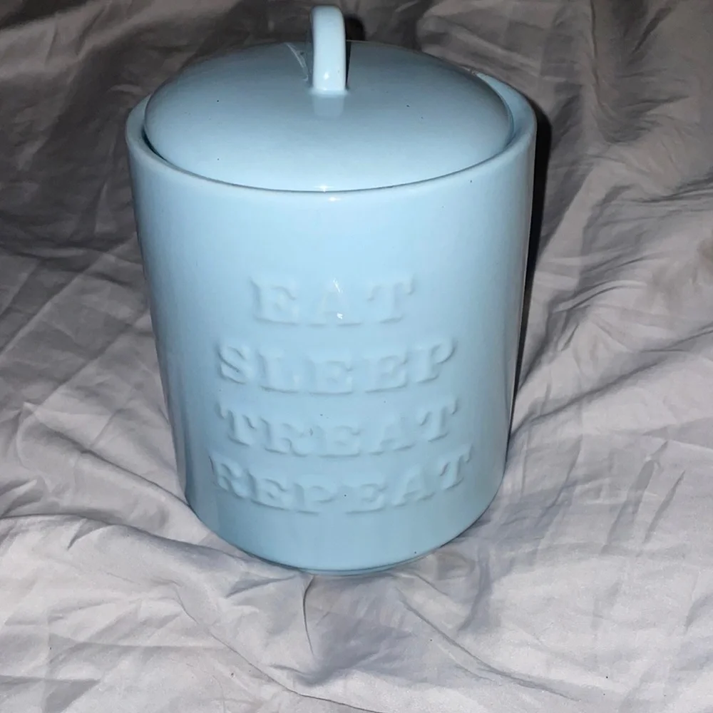 Light blue pet treat canister
